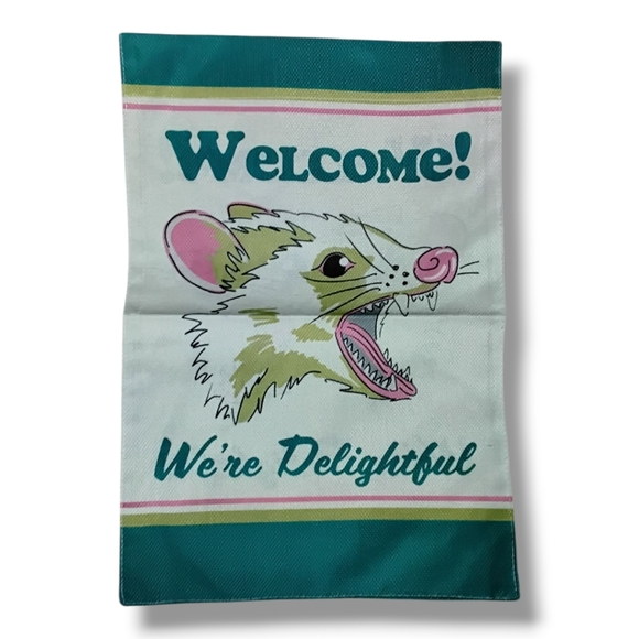 All Season Charming Possum Welcome Garden Flag - Picture 1 of 14